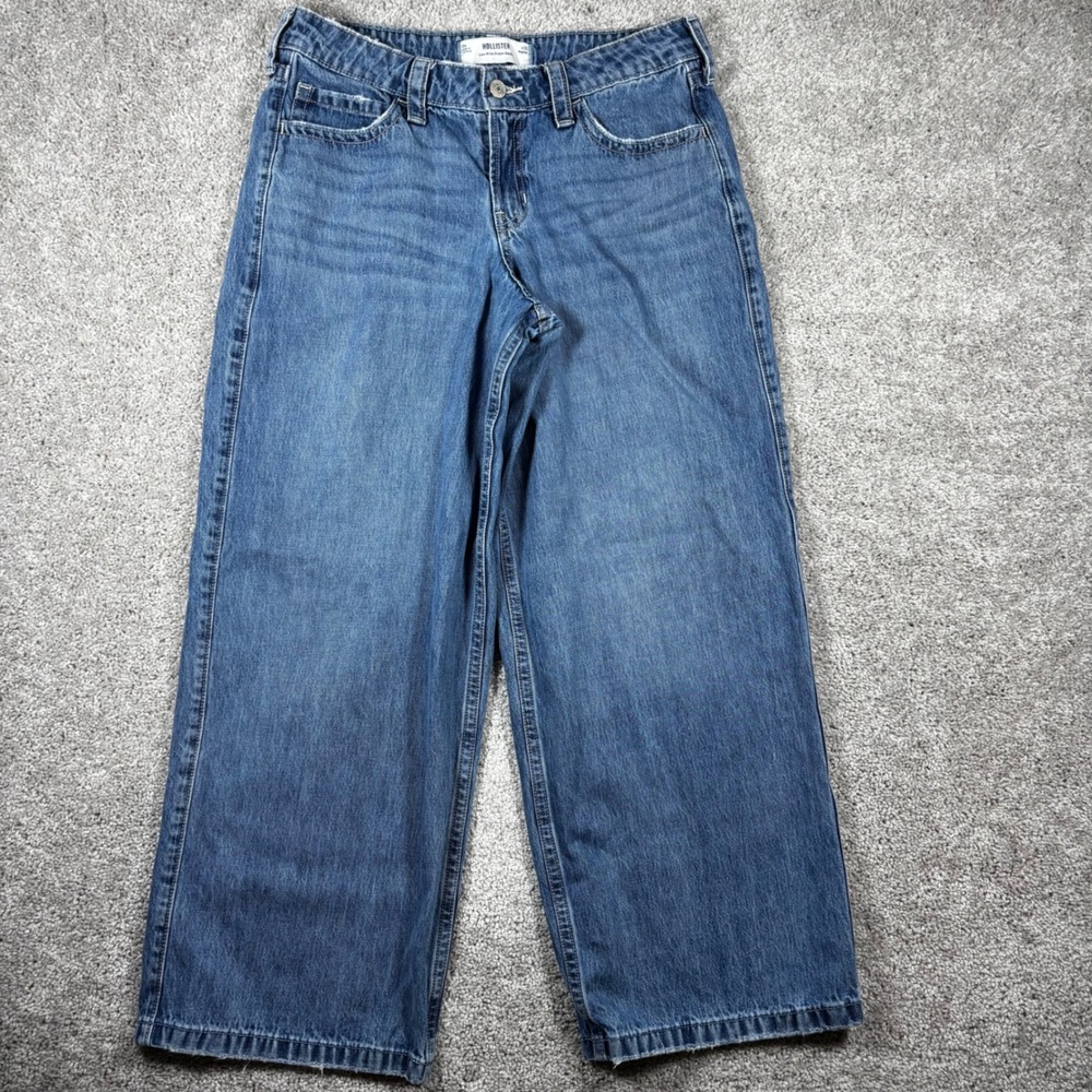 Hollister Low-Rise Super Baggy Jeans Womens 10R W30 Medium Wash Wide Leg Denim